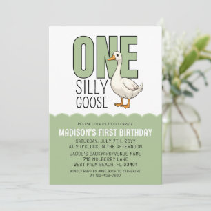 Convites Aniversário de 1 Ano do Ganso Bobo Verde Moderno