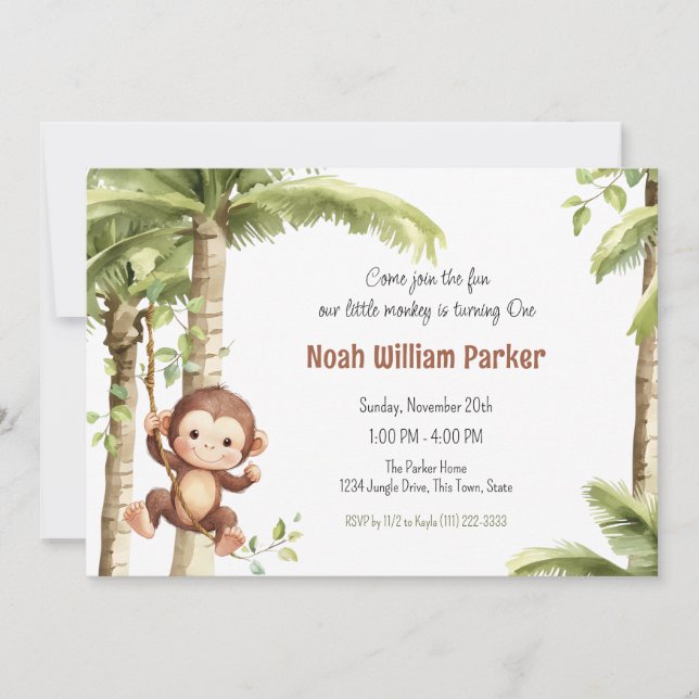 Convites Aniversário de 1 ano do Macaco na Selva (Frente)