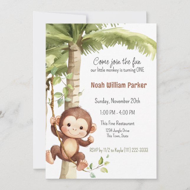 Convites Aniversário de 1 ano do Macaco na Selva (Frente)
