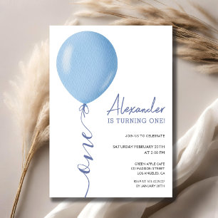 Convites Aniversário de 1 ano do Menino Balão Azul Minimali