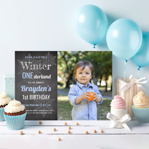 Convites Aniversário de 1 ano do menino com quadro-negro de