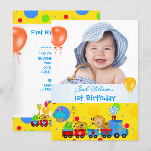 Convites Aniversário de 1 Ano do Menino Trem Azul Amarelo