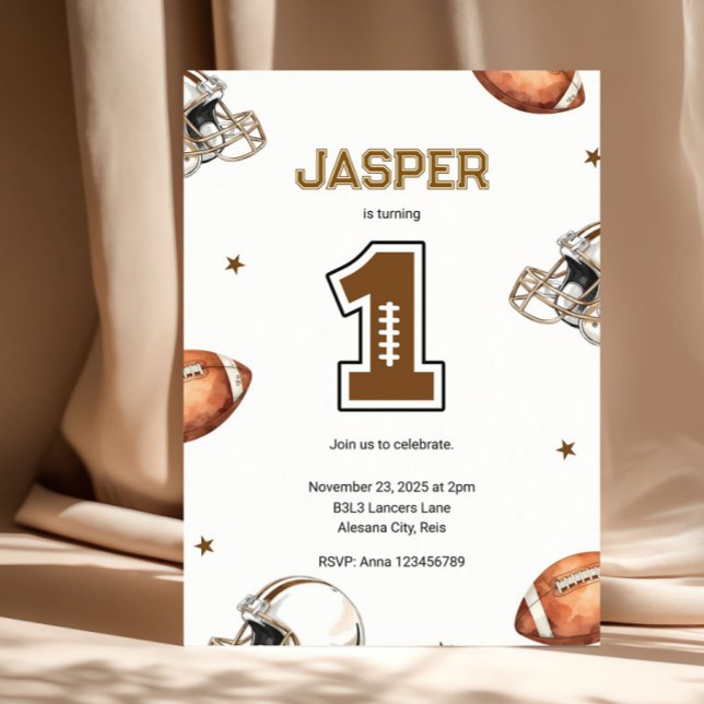 Convites Aniversário de 1 ano do Modern Football (First Year Down Football | 1st Birthday Party Invitation)