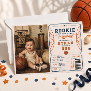 Convites Aniversário de 1 ano do Novato de Basquete Vintage