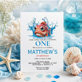 Convites Aniversário de 1 ano do Peixe Azul Água Fofa