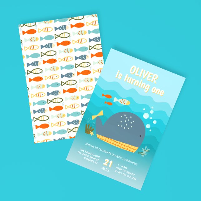 Convites Aniversário de 1 ano do Peixe Baleia Debaixo do Ma (Criador carregado)