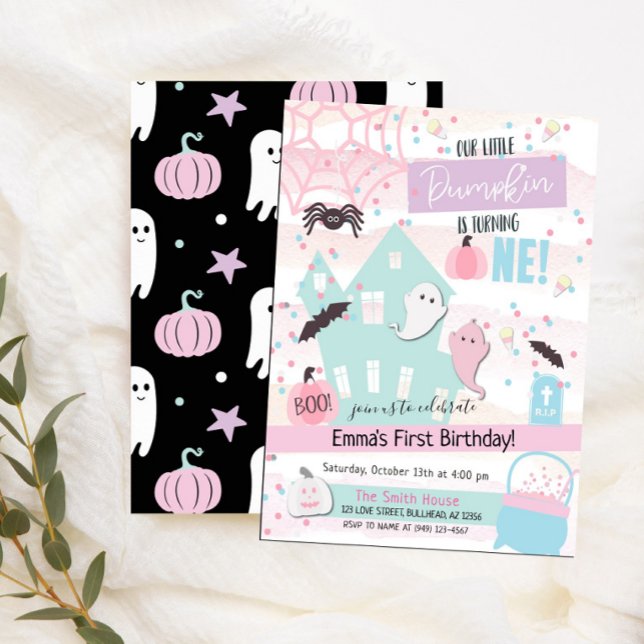 Convites Aniversário de 1 ano do Pequeno Abóbora Pastel no  (Criador carregado)