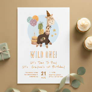 Convites Aniversário de 1 ano do Safari Wild One Menino