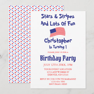 Convites Aniversário de 1 ano do Stars & Stripes