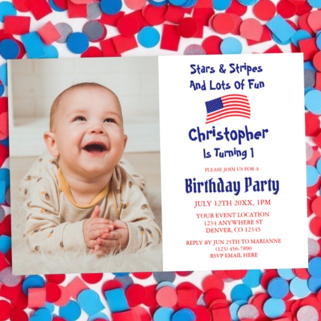 Convites Aniversário de 1 ano do Stars & Stripes (Criador carregado)