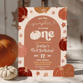 Convites Aniversário de 1 ano do tema Abóbora Floral Retro