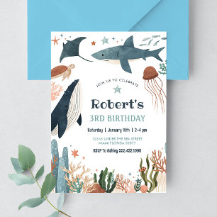Convites Aniversário de 1 ano do Tubarão Tartaruga Baleia D
