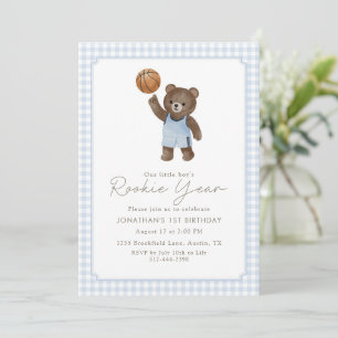 Convites Aniversário de 1 ano do ursinho Teddy com basquete