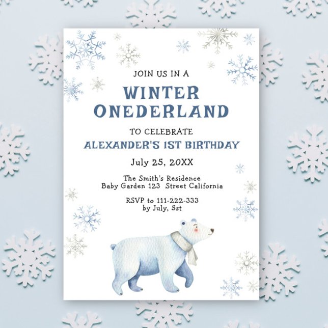 Convites Aniversário de 1 ano do Urso Polar Onederland de I (Criador carregado)