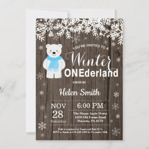 Convites Aniversário de 1 ano do Urso Polar Winter Onederla