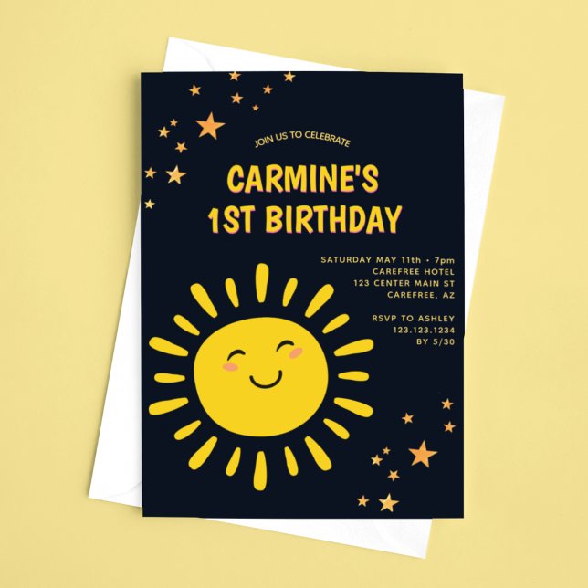 Convites Aniversário de 1 ano dos meninos Sol e Estrelas (Criador carregado)
