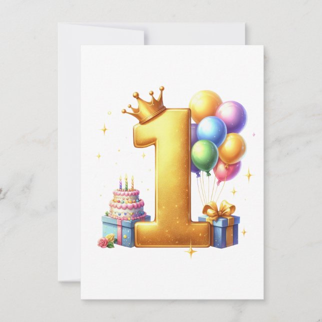 Convites Aniversário de 1 ano Dourado (Frente)