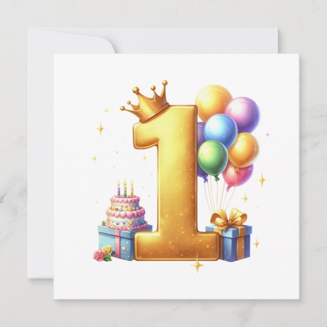 Convites Aniversário de 1 ano Dourado (Frente)