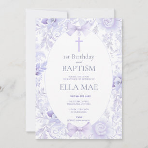 Convites Aniversário de 1 ano e Batismo Floral Lilás para M