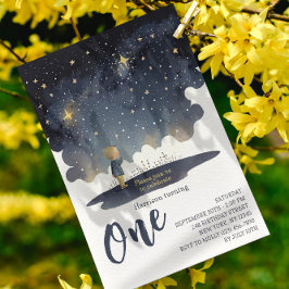 Convites Aniversário de 1 ano Estrelas Celestiais Aquarela