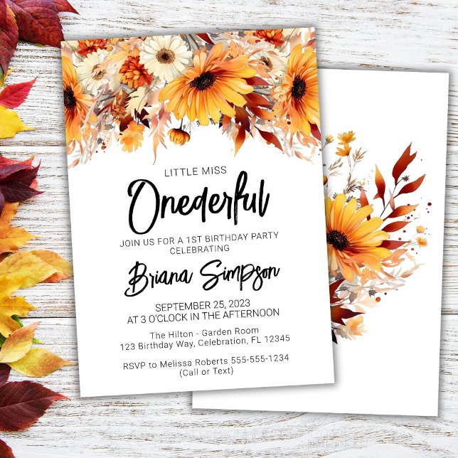 Convites Aniversário de 1 ano Floral de Outono (Criador carregado)