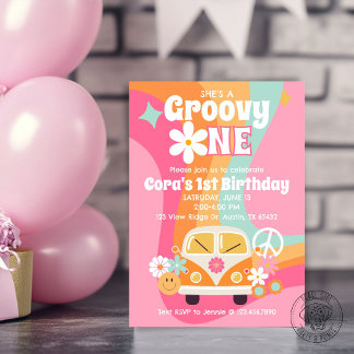 Convites Aniversário de 1 ano Groovy One
