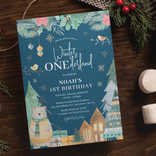 Convites Aniversário de 1 ano 'Inverno Mágico ONEderland' E (Criador carregado)