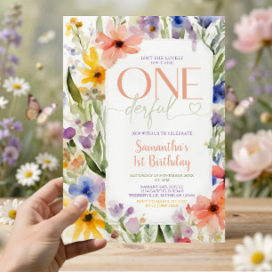 Convites Aniversário de 1 ano Isn't She Onederful com Flore
