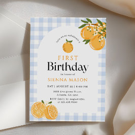 Convites Aniversário de 1 ano Laranja Gingham Citrino