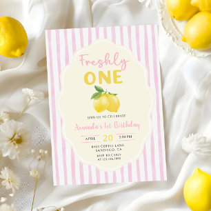 Convites Aniversário de 1 ano Limão Amarelo Rosa Fresco