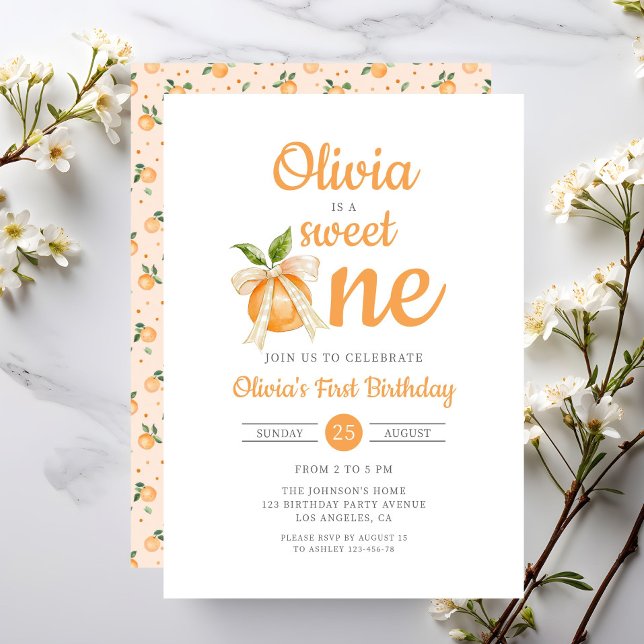 Convites Aniversário de 1 ano Moderno Doce Laranja Cítrico (Modern Sweet One Orange Citrus 1st Birthday Invitation)