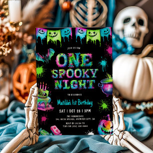 Convites Aniversário de 1 ano Neon Assustador de Halloween