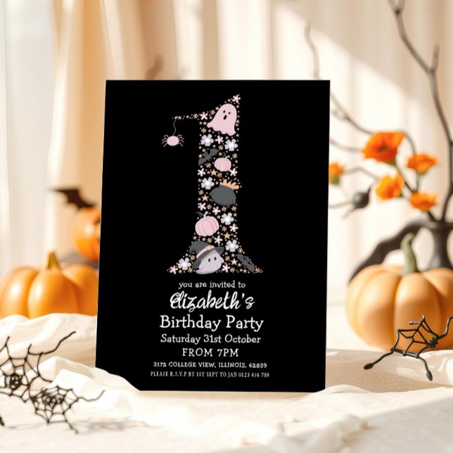 Convites Aniversário de 1 ano no Halloween | Primeiro Anive (Criador carregado)