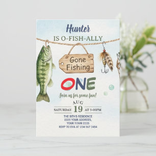 Convites Aniversário de 1 ano O-Fish-Ally Um de Pesca