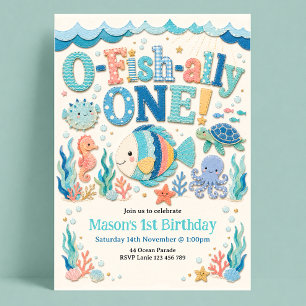 Convites Aniversário de 1 ano O-Fish-Ally Um Peixe de Ocean