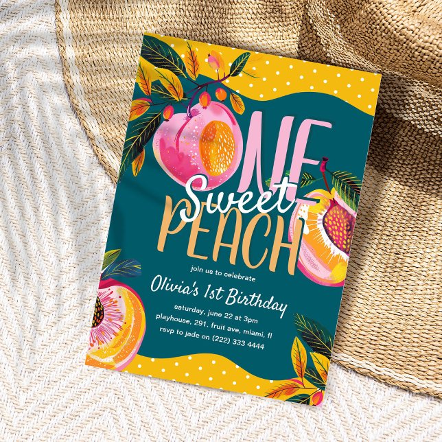 Convites Aniversário de 1 ano 'One Sweet Peach' (Criador carregado)