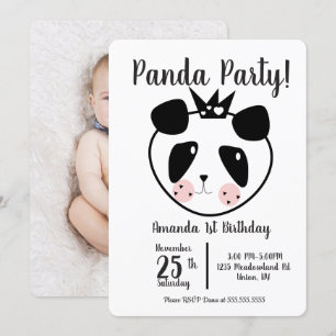 Convites Aniversário de 1 ano Panda Fofo Moderno