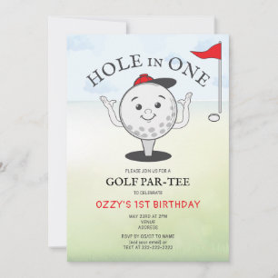 Convites Aniversário de 1 ano Par-Tee de Golfe Hole in One