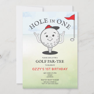 Convites Aniversário de 1 ano Par-Tee de Golfe Hole in One