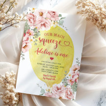 Aniversário de 1 ano Pink Blush Floral Lemon Main