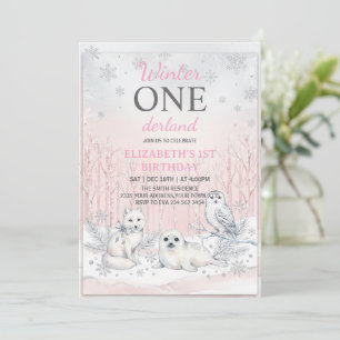 Convites Aniversário de 1 ano Pink Winter Onederland Brilho