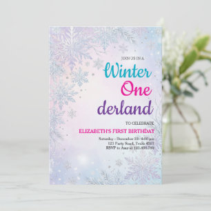 Convites Aniversário de 1 ano Pink Winter Onederland Brilho