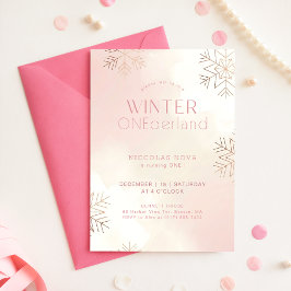 Convites Aniversário de 1 ano Pink Winter Onederland Floco
