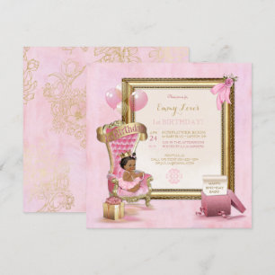 Convites Aniversário de 1 ano Princesa Afro-Americana Trono