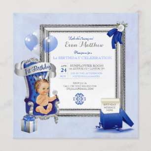 Convites Aniversário de 1 ano Príncipe Menino Azul Real Pra