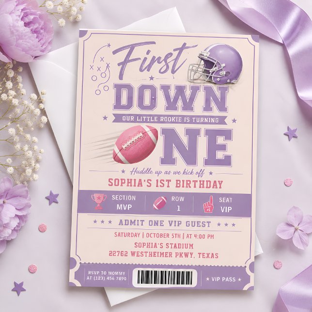 Convites Aniversário de 1 ano Purple First Down One Futebol (Criador carregado)
