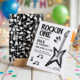 Convites Aniversário de 1 ano Rockin' One Guitarra de Rock