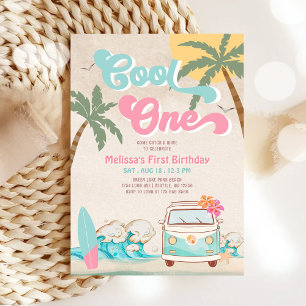 Convites Aniversário de 1 ano Surfando ONE Rosa Mint Cool
