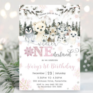 Convites Aniversário de 1 ano Winter Onederland Animais Árt