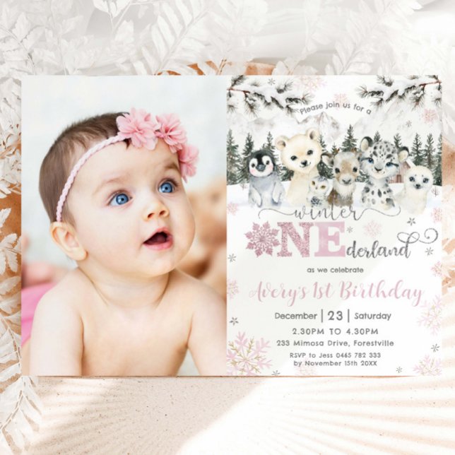 Convites Aniversário de 1 ano Winter Onederland Animais Árt (Criador carregado)